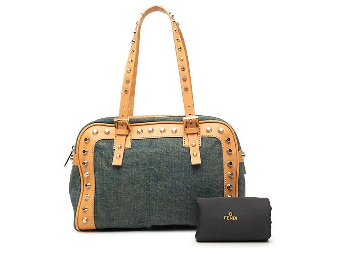 Borsa a tracolla Fendi in denim blu con borchie - vista 7