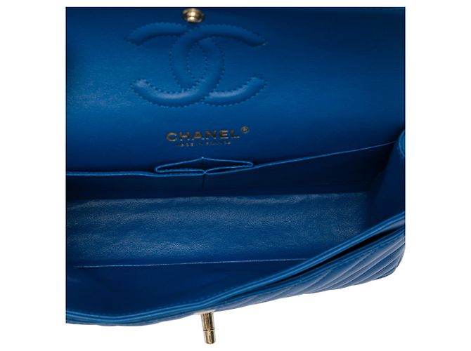 Chanel Blue Small Classic Chevron Lambskin Double Flap - vista 4