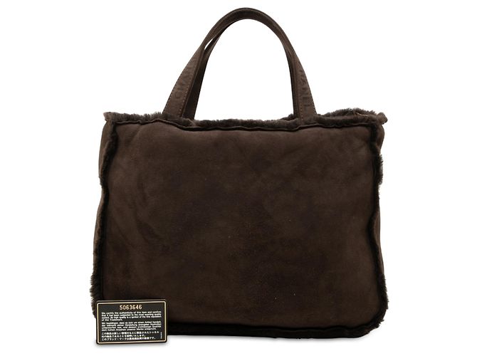 Borsa Tote Chanel in camoscio e shearling marrone Marrone scuro - vista 7