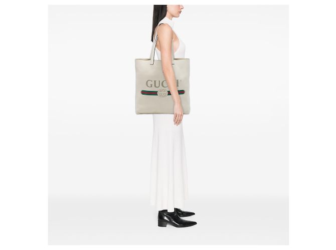 Tote Gucci in pelle di vitello marrone con logo Beige - vista 6