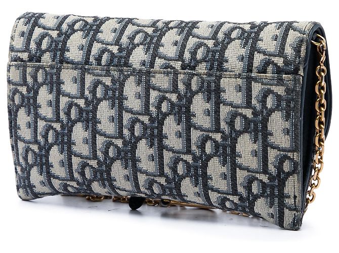 Dior Saddle Wallet On Chain aus Blue Oblique Canvas Blau Marineblau - Ansicht 2