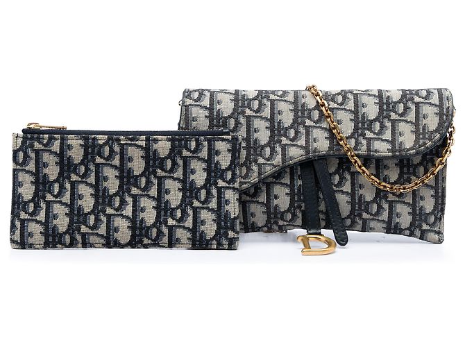 Dior Saddle Wallet On Chain aus Blue Oblique Canvas Blau Marineblau - Ansicht 7