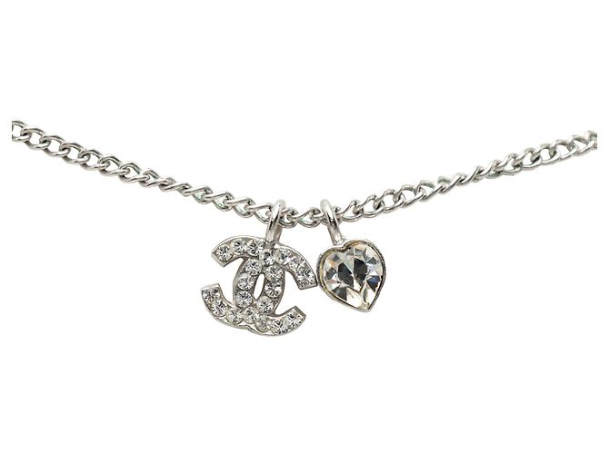 Collana Chanel Silver CC Brass Strass Mini Heart Pendant Argento - vista 2