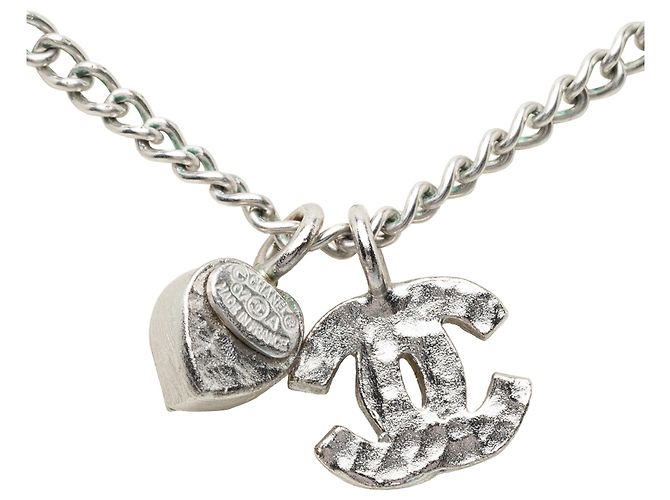 Collana Chanel Silver CC Brass Strass Mini Heart Pendant Argento - vista 3