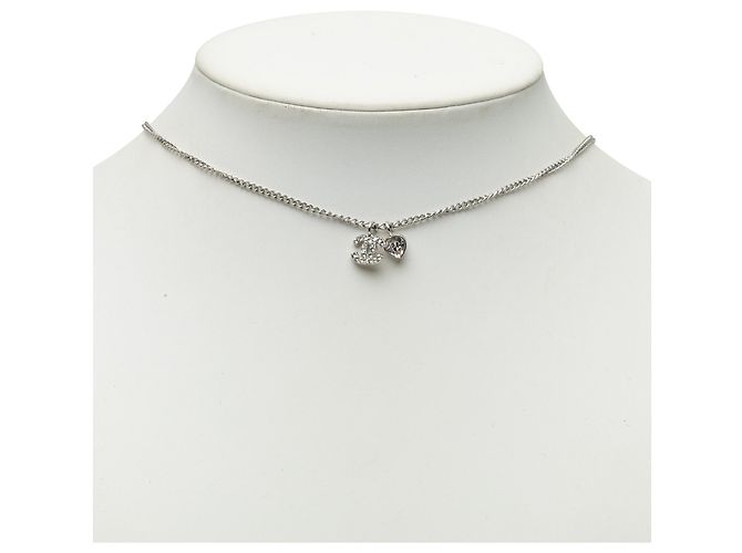 Collana Chanel Silver CC Brass Strass Mini Heart Pendant Argento - vista 5