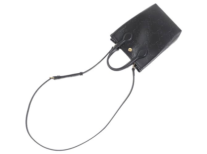 Borsa Satchel Gucci Super Mini in pelle di vitello nera con logo GG impresso Nero - vista 10