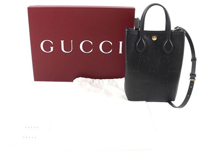 Borsa Satchel Gucci Super Mini in pelle di vitello nera con logo GG impresso Nero - vista 13