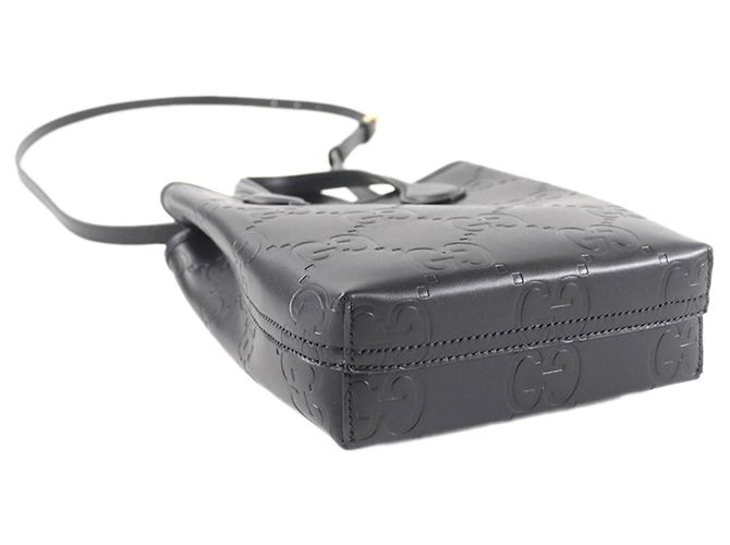 Borsa Satchel Gucci Super Mini in pelle di vitello nera con logo GG impresso Nero - vista 2