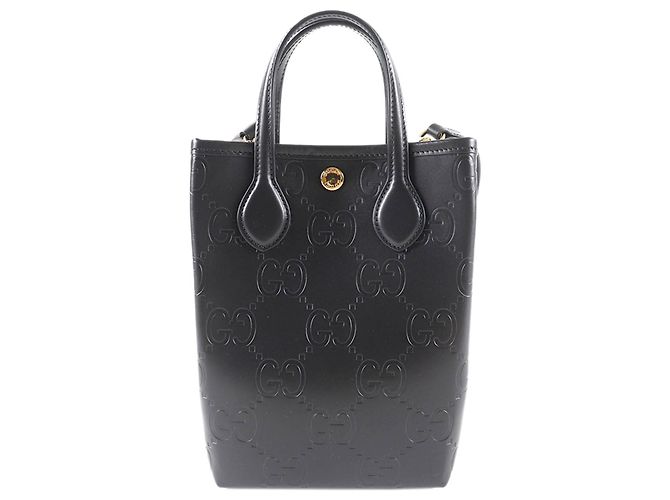 Borsa Satchel Gucci Super Mini in pelle di vitello nera con logo GG impresso Nero - vista 3