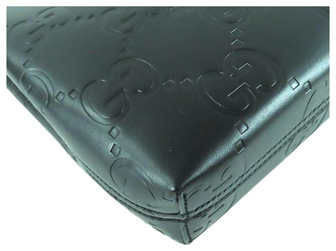 Borsa Satchel Gucci Super Mini in pelle di vitello nera con logo GG impresso Nero - vista 9