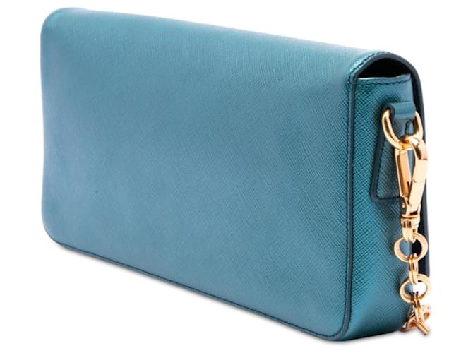 Borsa a tracolla Prada Blue Saffiano Lux Chain Turchese - vista 2