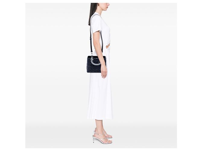 Dior Black Medium Lambskin Cannage Lady Dior Nero - vista 6