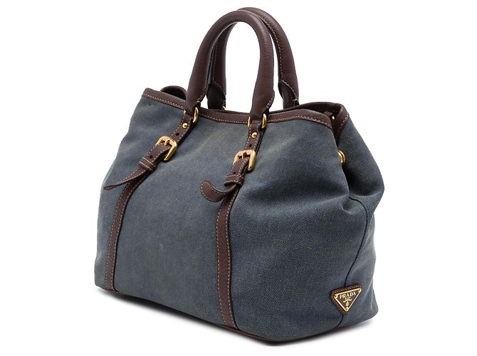 Bolsa Satchel Prada em lona Canapa com logo e acabamentos em couro Vitello Daino azul - vista 2