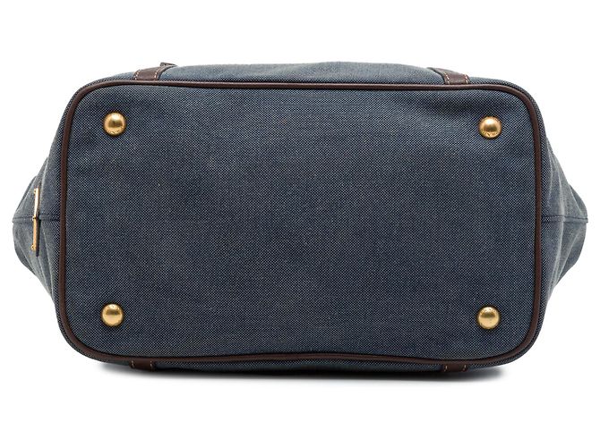 Bolsa Satchel Prada em lona Canapa com logo e acabamentos em couro Vitello Daino azul - vista 3