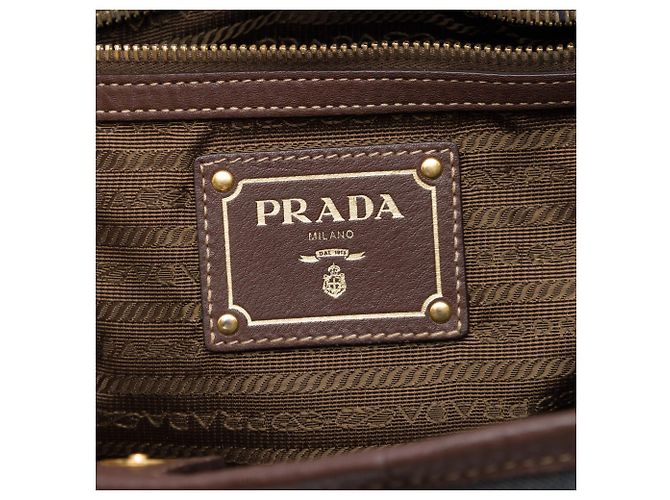 Bolsa Satchel Prada em lona Canapa com logo e acabamentos em couro Vitello Daino azul - vista 5