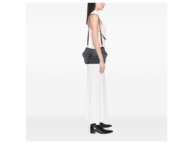 Bolsa Satchel Prada em lona Canapa com logo e acabamentos em couro Vitello Daino azul - vista 6