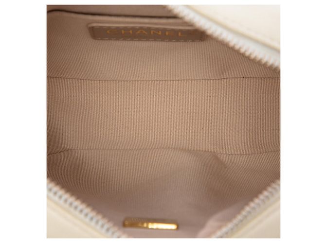 Borsa camera Chanel Melody in pelle caviar matelassé bianca con CC e catena Bianco - vista 4