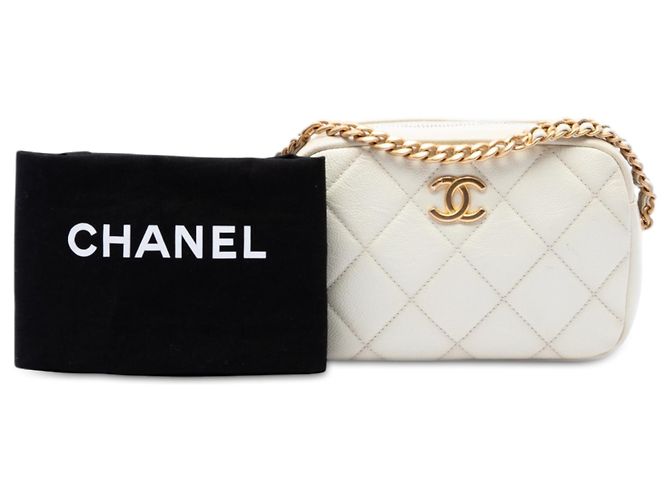 Borsa camera Chanel Melody in pelle caviar matelassé bianca con CC e catena Bianco - vista 7