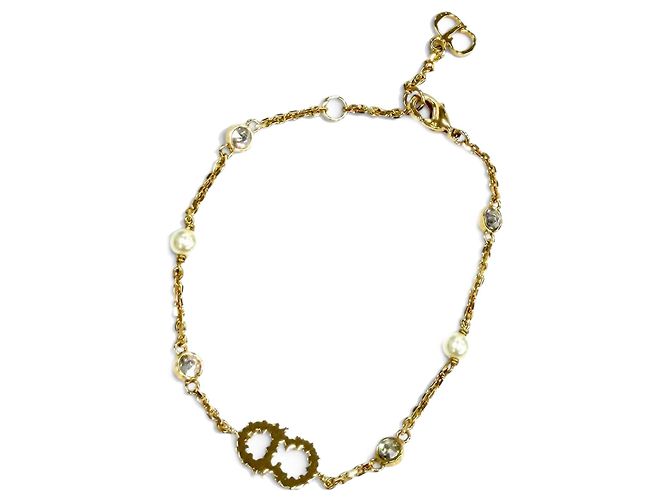 Bracciale Clair D Lune Dior Gold Placcato Oro Cristalli e Perle Finte D'oro - vista 2