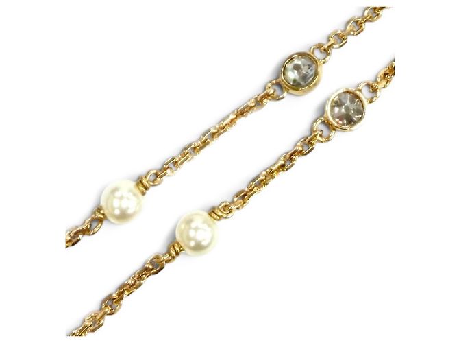 Bracciale Clair D Lune Dior Gold Placcato Oro Cristalli e Perle Finte D'oro - vista 4