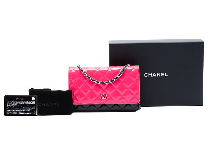 Portafoglio Chanel Pink CC Bicolor Quilted Patent Wallet on Chain Rosa - vista 7