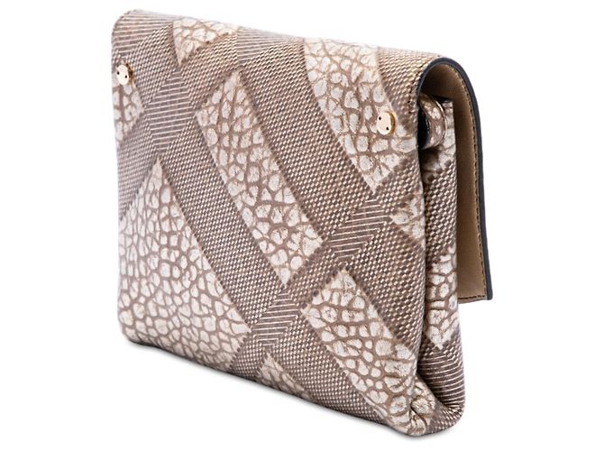 Burberry Gold Embossed Grain Check Leather Langley Crossbody Golden - view 2