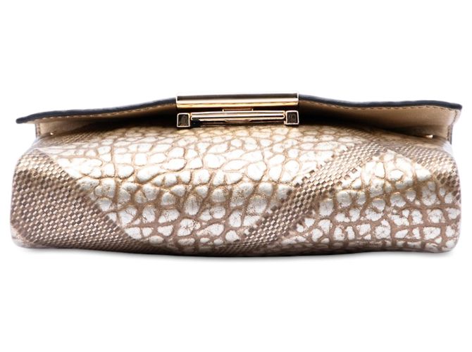 Burberry Gold Embossed Grain Check Leather Langley Crossbody Golden - view 3