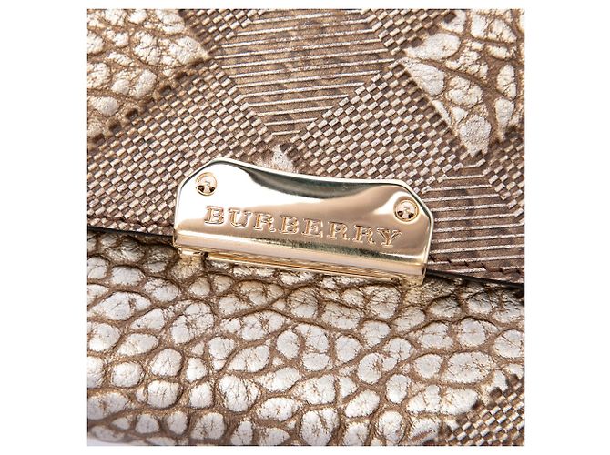 Burberry Gold Embossed Grain Check Leather Langley Crossbody Golden - view 5