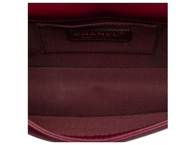 Chanel Boy Brick Horizontal Flap in pelle d'agnello rossa e acrilico Rosso Bordò - vista 4