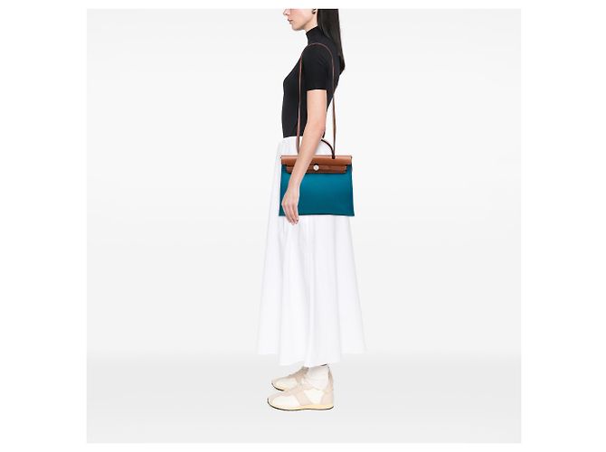 Hermès Blue Toile Herbag Zip 31 - vista 6