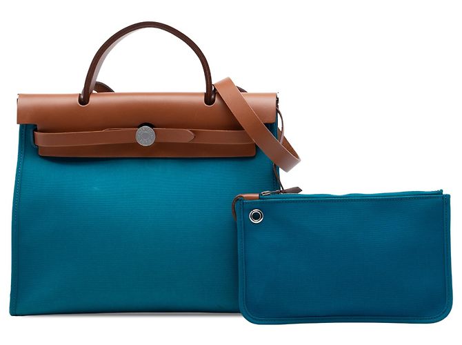 Hermès Blue Toile Herbag Zip 31 - vista 7