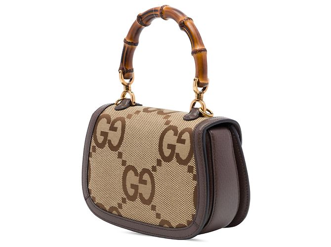 Bamboo Gucci 1947 Top Handle Bag aus beigem Jumbo GG Canvas mit Bambus und Web - Ansicht 2