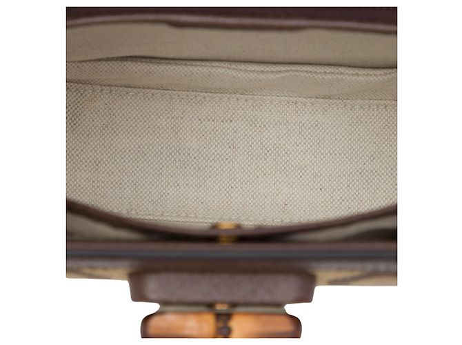 Bamboo Gucci 1947 Top Handle Bag aus beigem Jumbo GG Canvas mit Bambus und Web - Ansicht 4