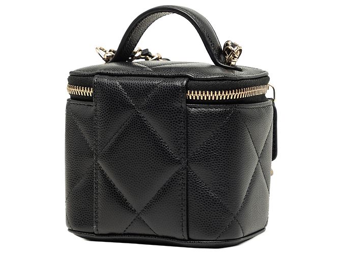 Mini Vanity Case Chanel in pelle Caviar matelassé nera con manico e catena Nero - vista 2