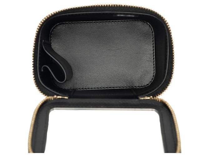 Mini Vanity Case Chanel in pelle Caviar matelassé nera con manico e catena Nero - vista 4