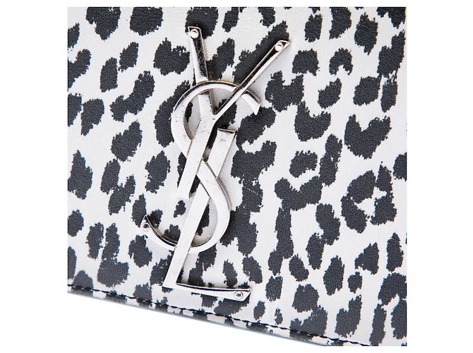 Saint Laurent White Small Calfskin Leopard Print Monogram Kate Crossbody Bianco - vista 5