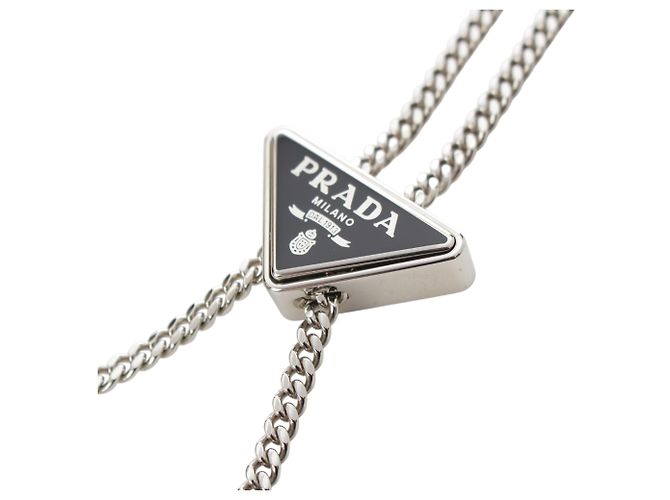 Tote Triangle Prada in pelle Spazzolato metallizzata argento - vista 14