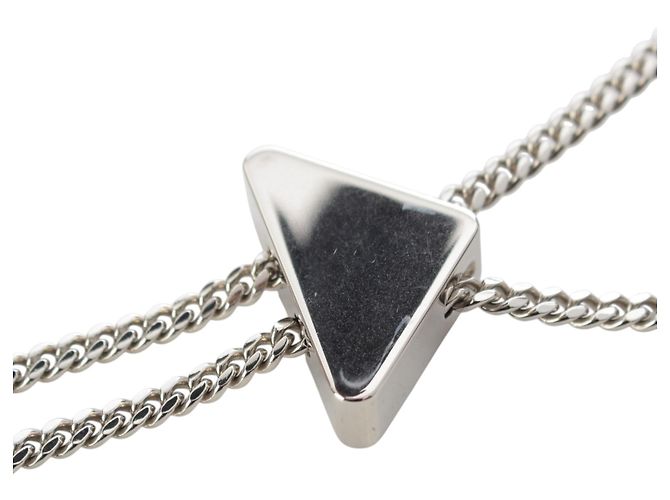 Tote Triangle Prada in pelle Spazzolato metallizzata argento - vista 15