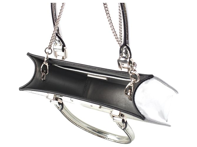 Tote Triangle Prada in pelle Spazzolato metallizzata argento - vista 6