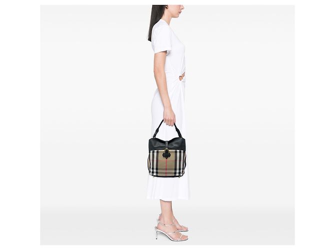 Borsa Hobo Sycamore Burberry Brown Medium Mega Check in tela e pelle Marrone Marrone chiaro - vista 5