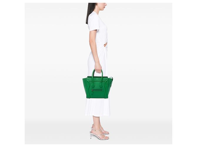 Céline Celine Bolsa Luggage em Micro Pele de Bezerro Granulada Verde - vista 6