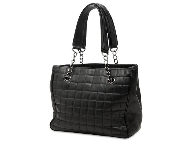 Sac Tote Chanel Black CC Choco Bar en agneau avec Camélia No 5 Noir - vue 2