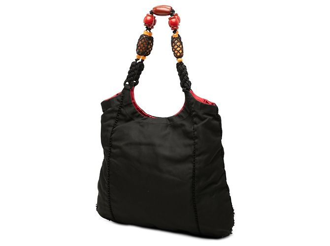 Borsa Hobo Prada in Tessuto nera con manico di perle Nero - vista 2