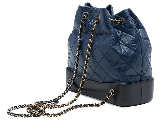 Chanel Blue Small Bicolor Gabrielle Rucksack aus gestepptem Kalbsleder Blau - Ansicht 2