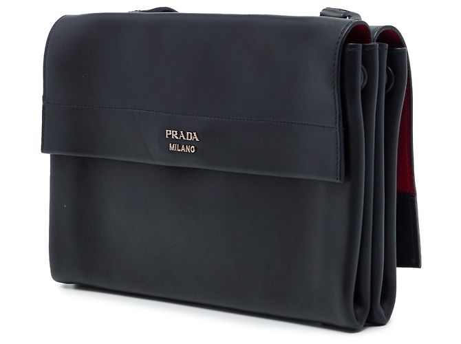 Double Borsa a tracolla Prada Black Lux Calf con patta doppia Nero - vista 2