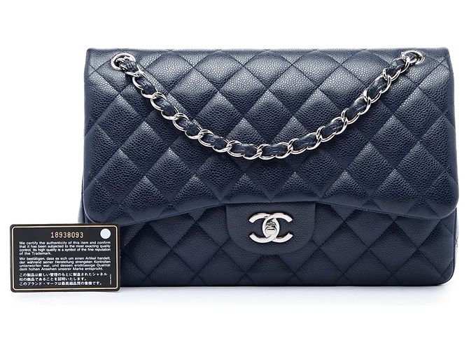 Chanel Blue Jumbo Classic Caviar Double Flap Blu scuro - vista 6
