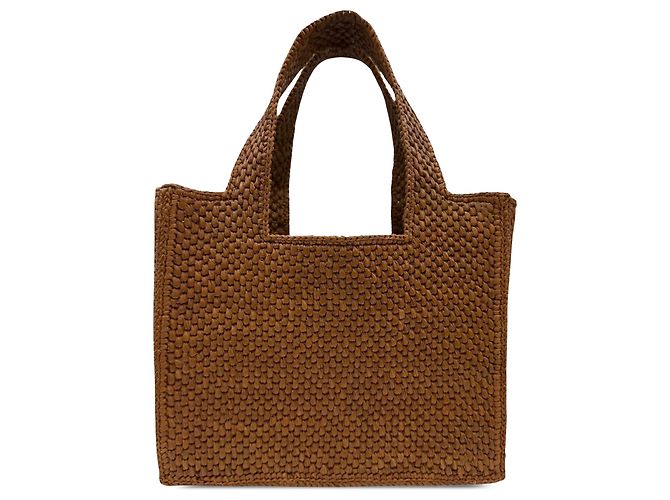 Borsa Tote Font Piccola in Raphia Marrone LOEWE - vista 2