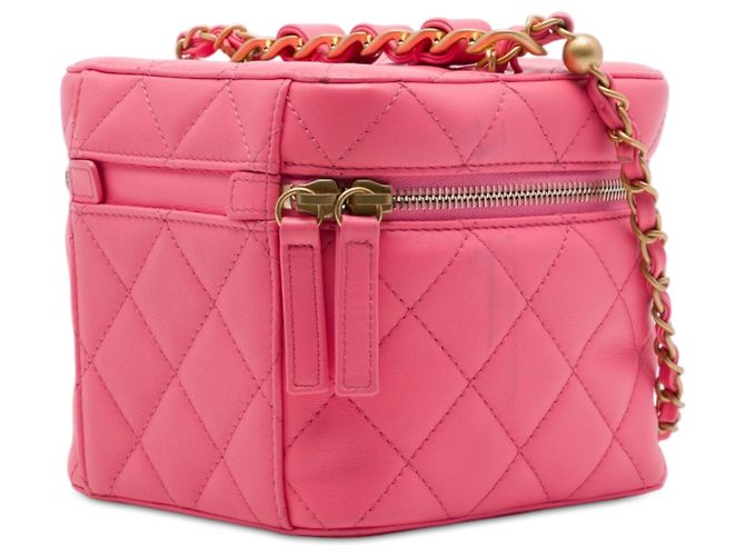 Chanel Small CC Vanity Case aus gestepptem Lammleder in Rosa mit Kette Pink - Ansicht 2