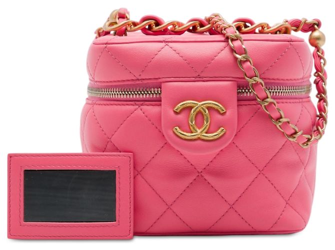 Chanel Small CC Vanity Case aus gestepptem Lammleder in Rosa mit Kette Pink - Ansicht 7