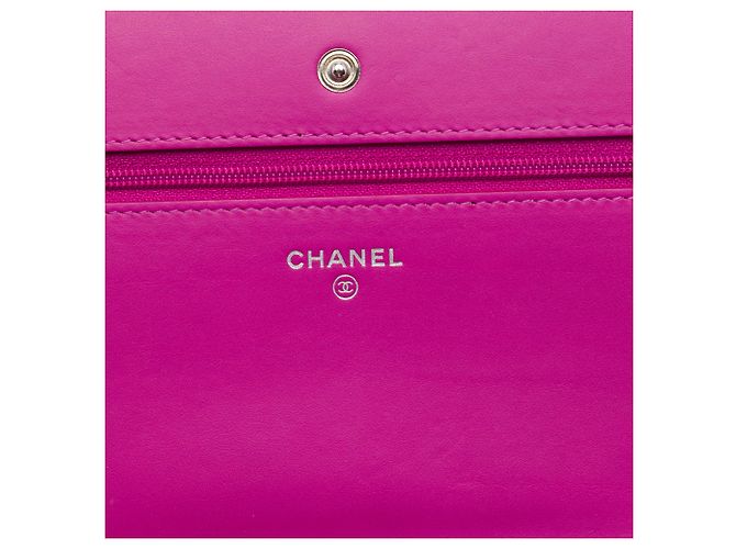 Chanel CC Wallet On Chain aus rosa Lackleder, diamantgesteppt Pink - Ansicht 5
